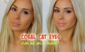 Peachy Coral Cat Eyes - Using Mac Cosmetics Melon Pigment
