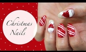 Christmas Nails| Candy Cane, Snow & Santa's Hat ♡