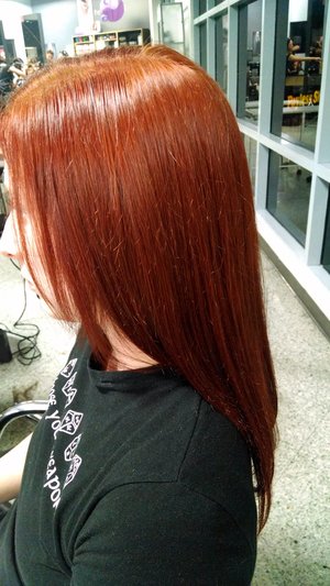 Lovely red orange color with blow dry I did. 