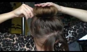 Donut/sock bun with curly centre parting tutorial