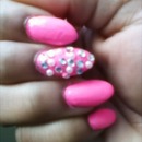 STILETTO PINK DIAMOND AND PEARL NAILS