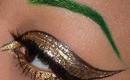 Winged Gold Glitter Eye with Green Brows!!