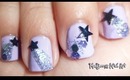 Glittery Shooting Stars Nail Art for short nails / Diseño de estrella fugaz