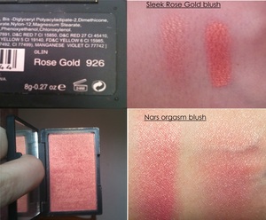 sleek rose gold blush  dupe for Nars orgasm 
my swatch isnt very good 