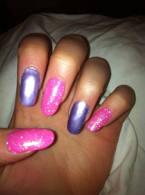 Metallic purple and matt pink from Barry m and loose glitter 