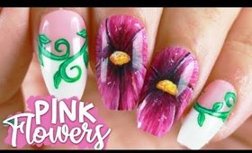 Pink Flowers Nail Art Tutorial // Freehand Summer Nail Art at Home