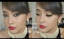 Dramatic Holiday Glam : Gold Glitter & Red Lips