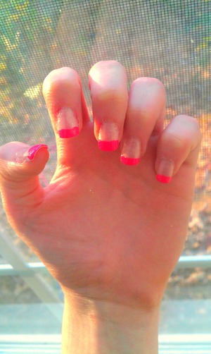 acrylic nails with pink nail Polish then pink Florida sunset tips 