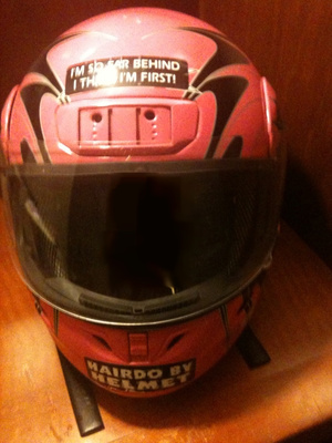 My motorcycle helmet. Yes, I ride my own bike.