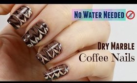Coffee Dry Marble Nail Art Design! (No Water Needed)