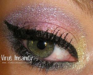 Virus Insanity eyeshadows. From inner to outer corner: Butter Cream, Stupid Cupid, XOXO. Bottom eyeliner: Be True.
www.virusinsanity.com