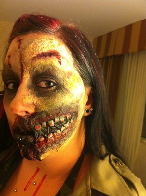 This is one of my zombie looks I used in a zombie crawl this Halloween. I make all my prosthetics myself. 