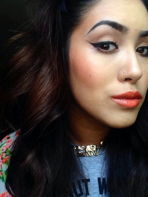 Lips: L.A. Girl glazed lip paint color Hot Mess 

Blush: Maybelline limited edition color Coral Burst 
