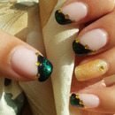 Side french gold glitter and rhinestone nails