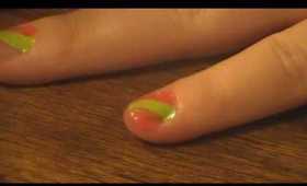 Sexy Coral/Green Sparkle Nails