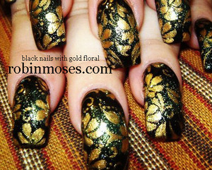 black with gold floral