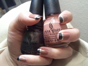Pink & Charcoal Gray French Nails