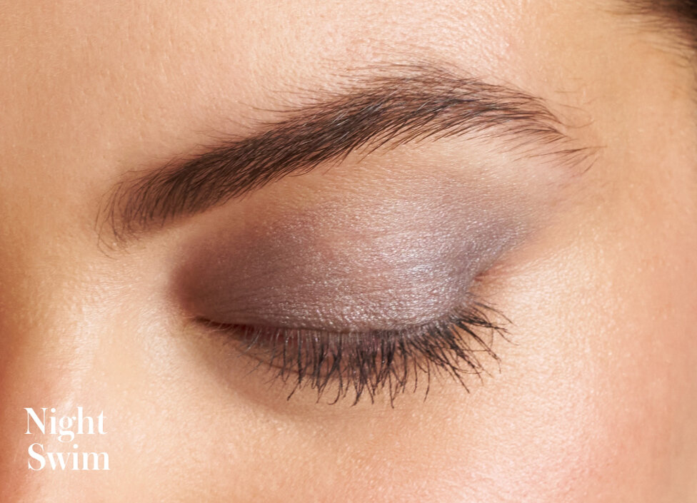Model wearing the shade Night Swim from the rms beauty Midnight Bloom ReDimension Hydra Eyes Quartet
