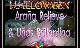 Araña a Relieve Uñas Brillantinas Halloween :::... ☆ Jennifer Perez of Mystic Nails ☆