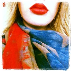Rocking my Russian Red lips with my USA flag scarf