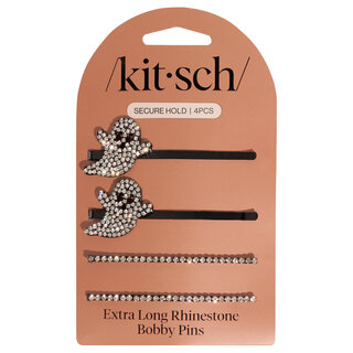 Kitsch Metal Rhinestone Extra Long Bobby Pins 4pcs