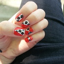 Red, white and black flower nails :)