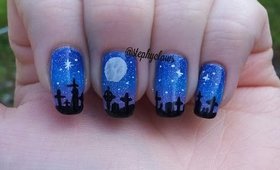 Halloween Night Time Graveyard Scene Nail Art