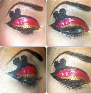 Saw a Mickey Mouse lid on Pinterest and thought I would give it a try! Sorry for the bad pic quality. 

Red Costume paint
Wet n Wild black liquid liner
