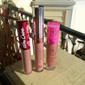 Left to right: 

1. Lime Crime Cashmere Velvetine

2. Anastasia Beverly Hills Liquid Lipstick in Pure Hollywood

3. Jeffree Star Cosmetics Velous Liquid Lipstick in Celebrity Skin