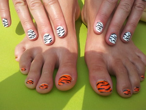 Did this design on my friends. She wanted zebra n Tiger so that's what she got! 