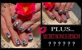 BLACK AND SILVER FLORAL NAIL ART + SECRET BONUS DESIGN! TUTORIAL - ♥ MyDesigns4You ♥