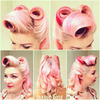 Victory roll pink vintage curl set