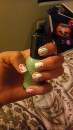 floral nails with stripes & polka dots. 