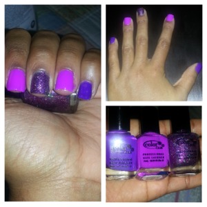 3 Purple nail polishes: Disco Dress, Peace Out Purple, Gift of Sparkle