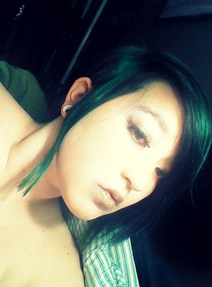 Special FX dye, 'Blue-Haired Freak' over gold-blonde bleached hair equals emerald green.