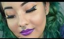 Black & White Winged Eyeliner with Purple Ombre lips