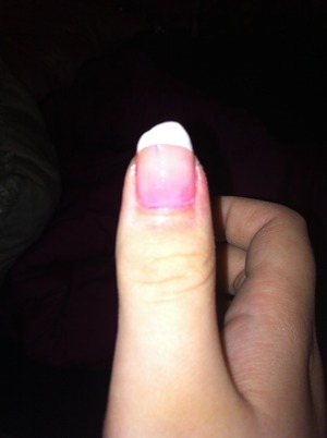 They aren't very neat, but I tried to do a French manicure on myself! :)