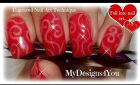How to Engraved Nail Art Technique! | Red Nails Design ♥