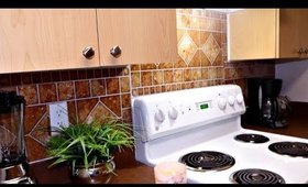 MAKE YOUR APARTMENT FEEL LUXURY- DIY $3.00 DOLLOR TREE BACK SPLASH