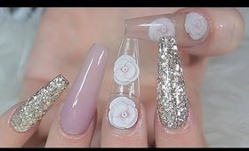 ♡ Simple & Glam ♡ Encapsulated 3D Acrylic Roses & Ombre Acrylic Nails