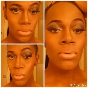 Black Smokey eye with a touch of gold on the inner corner. I did white on the water line with a black liner underneath. Full contour & highlight, with cover girl ballet pink lip stick and watermelon lip liner. 