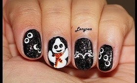 Halloween Cuteness: Ghost With a Scarf Nail Design