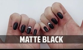 MATTE BLACK WITH SWAROVSKI CRYSTALS - Hard Gel Nail Tutorial