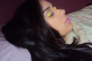 lmfao. my cousin was sleeping so i decided to do her make up. The triangles just remind me of geometry -_-