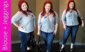 Plus Size OOTD: Bow Tie Blouse + Jeggings + Patent Leather