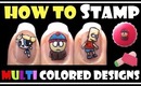 HOW TO STAMP MULTI COLORED DESIGNS | KONAD STAMPING NAIL ART TUTORIAL CARTOON EASY