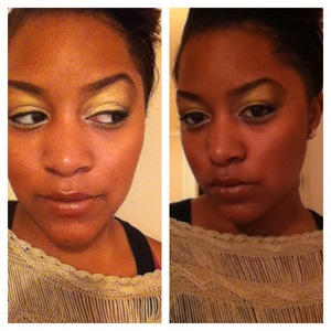 gold eyeshadow, bronzer for cheeks and bronzer for lipstick.