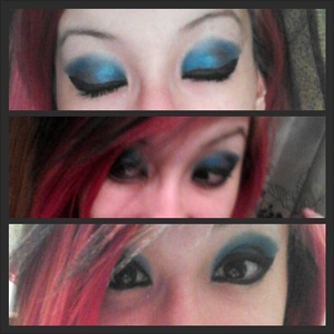 Aqua blue smokey eye wit some black shadow. And a liquid liner. 