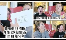 UNBOXING BEAUTY PRODUCTS WITH MY LITTLE BROTHER! | Lauren Elizabeth