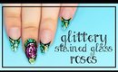 Glittery Stained Glass Roses nail art